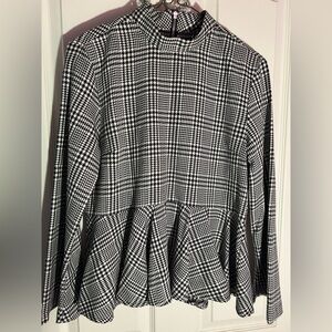Topshop Black and White Boxy Peplum Blouse